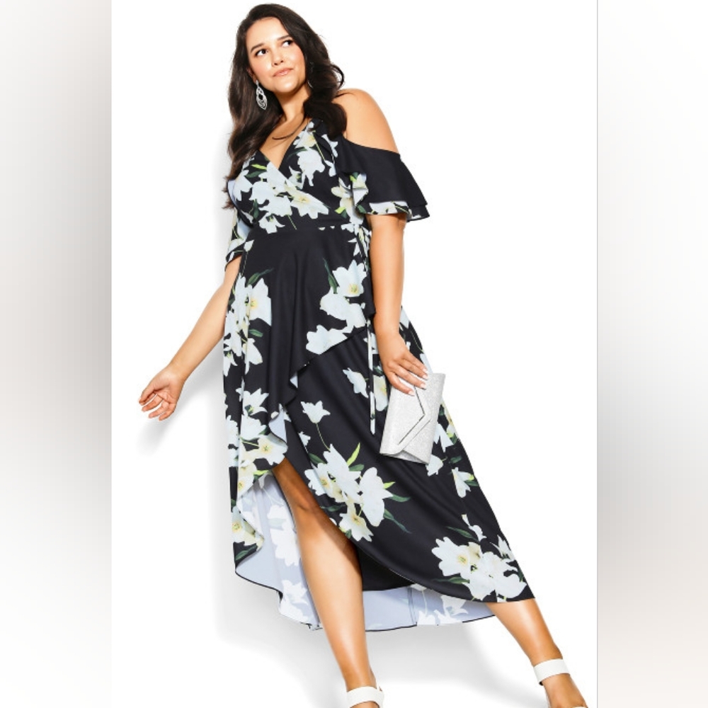 City Chic Black Ruffled Lily Sundress Size 20